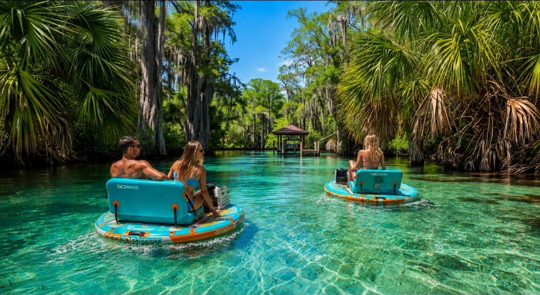 GoBoats cruising through the crystal-clear Florida springs